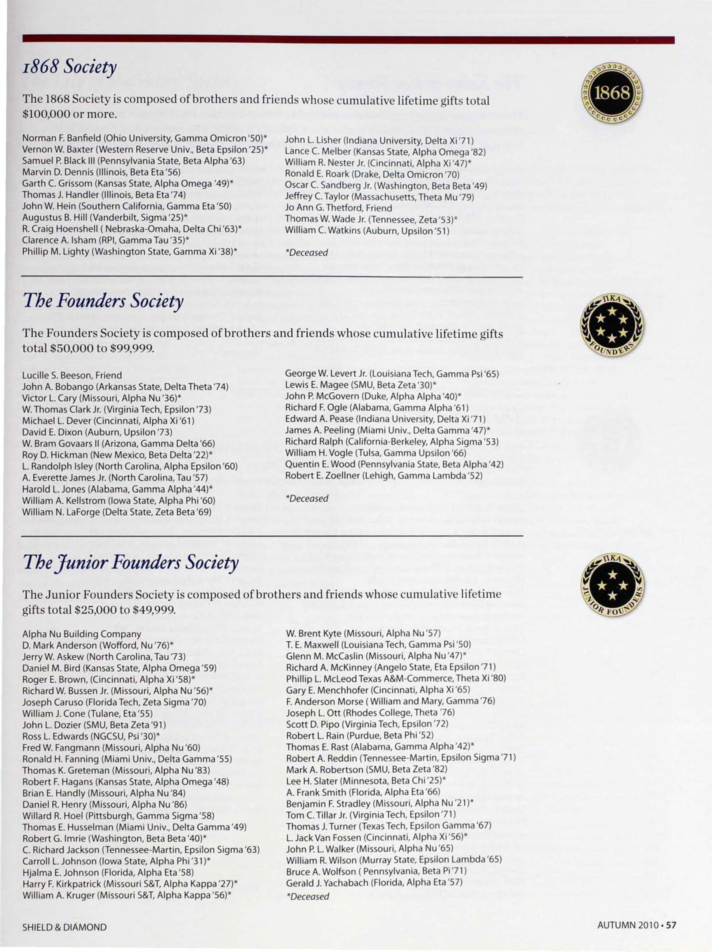 The Junior Founders Society, Autumn 2010